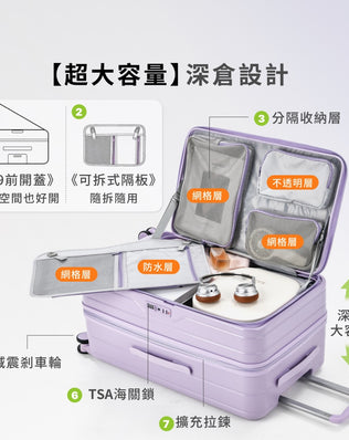 可擴充上掀煞車胖胖行李箱