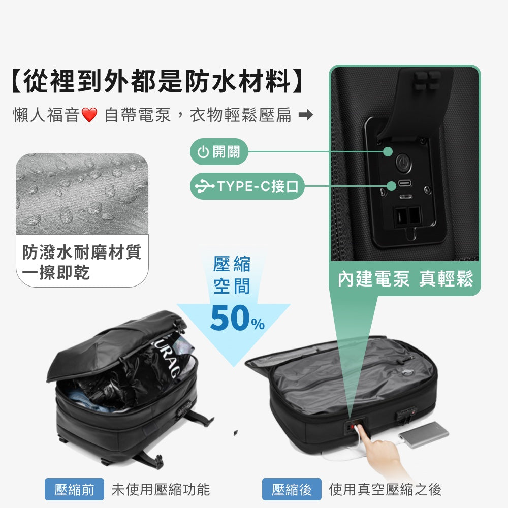 內建電泵防水壓縮後背包